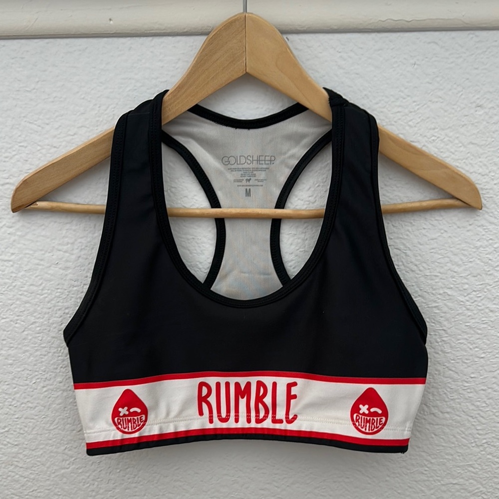 Rumble Goldsheep Black and Red Racerback Sports Bra